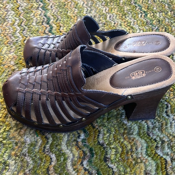 Vtg Y2K Route 66 Brown Chunky Slip On Clog - Picture 3 of 4